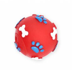 Vinylball für Hunde mit Knochen- und Pfotenmotiv, rot - 6cm