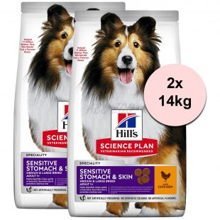 Hill's Science Plan Canine Adult Sensitive Stomach & Skin Medium Chicken 2 x 14kg