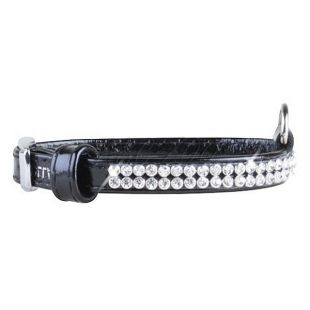Glänzendes Lederhalsband mit Steinchen Brilliance - 18 - 21cm, 9mm - schwarz