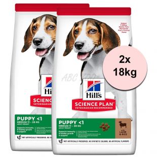 Hill's Science Plan Canine Puppy Medium Lamb & Rice 2 x 18kg